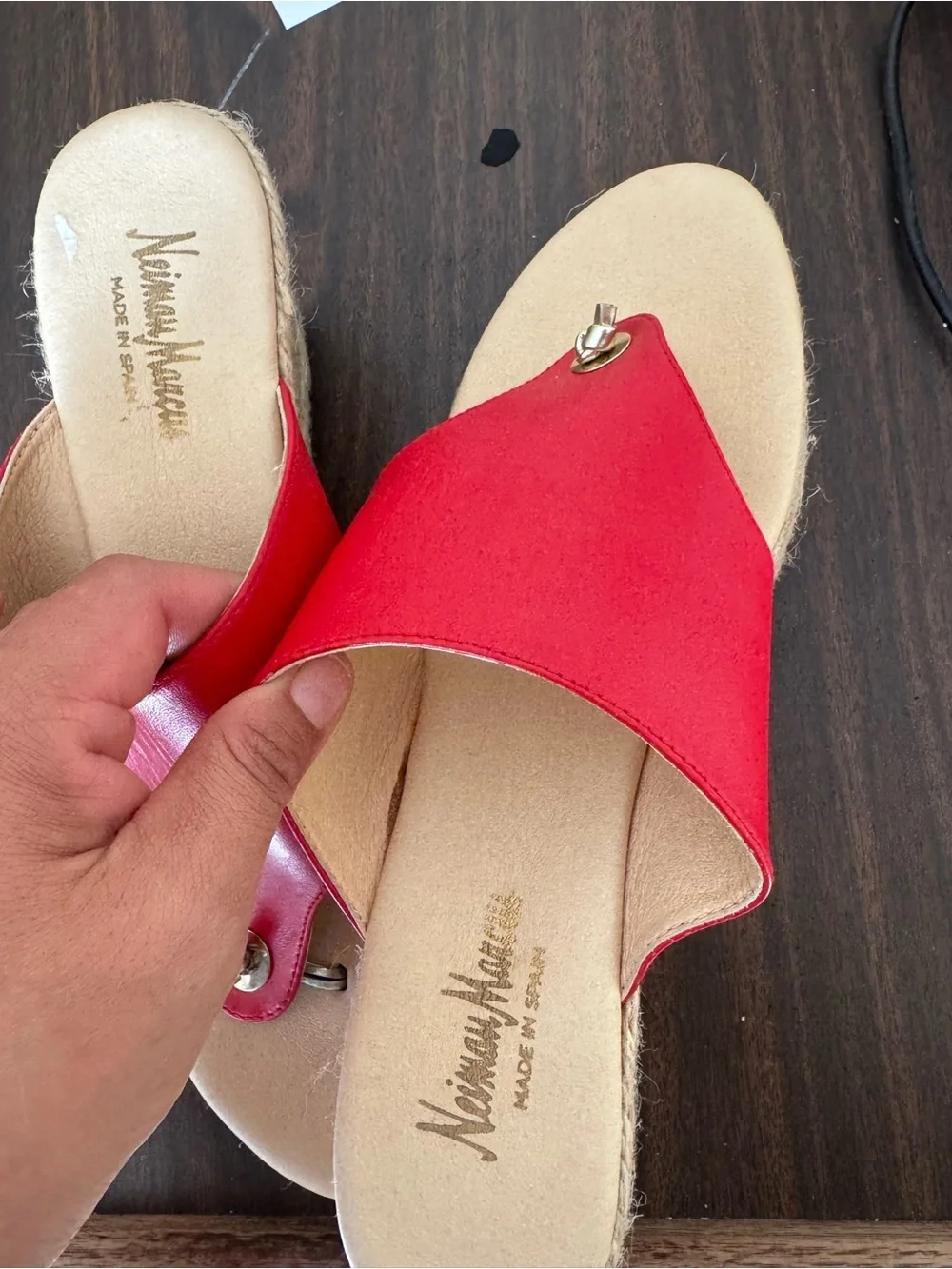 Neiman Marcus Red Leather Espadrille Thong Sandals - Women's